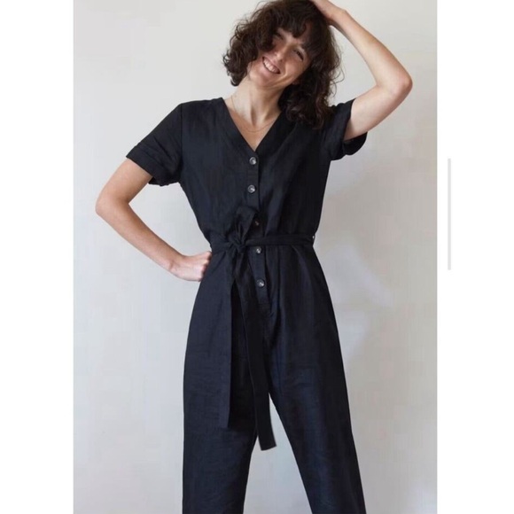 Everlane Pants - EVERLANE Women's The 100% Linen Short-Sleeve Jumpsuit Size 0 Black